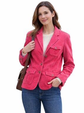 Lands’ End Corduroy Blazer Jacket Womens Size 6 Red Pink Button Front